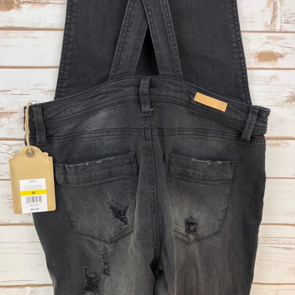 True Craft Jeans True Craft Black Destructed Skinny Overalls Jrs